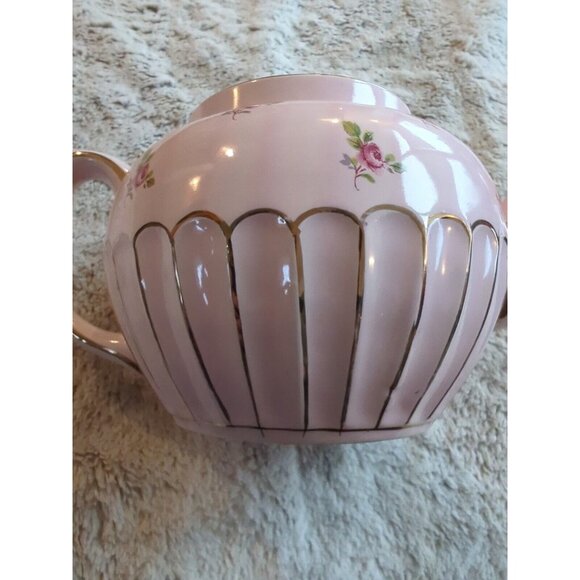 Vtg Sadler Pale Pink Chintz Teapot Roses Gold Trim Round Top Made in England 9x5 - Picture 7 of 16